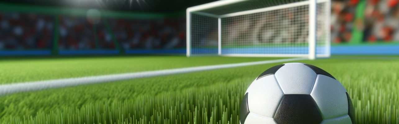 Un ballon de football sur un terrain vert par une journée ensoleillée.