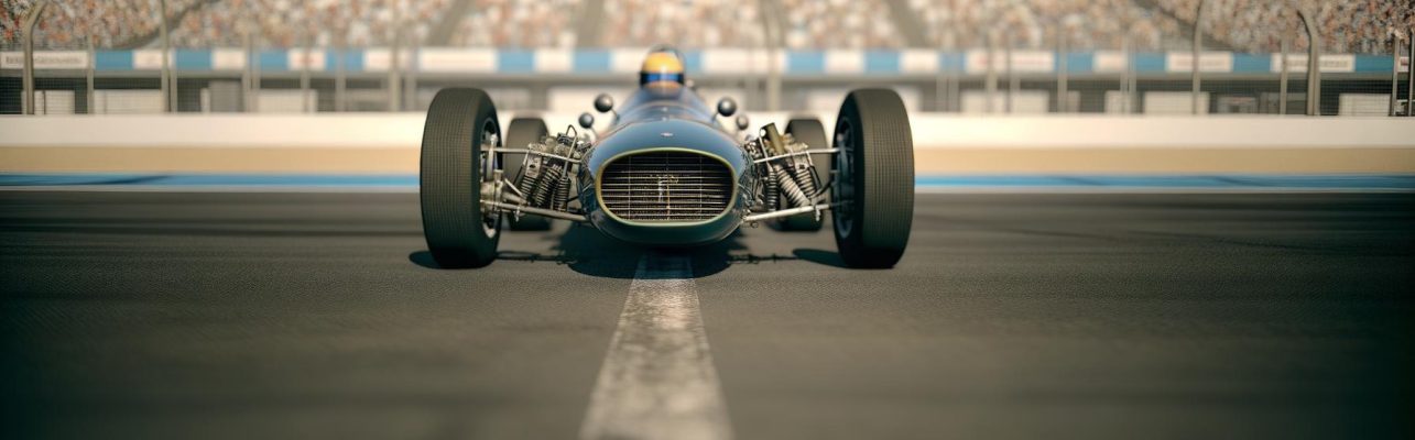 Photo d'une voiture de Formule 1 sur la piste pendant une course, avec des tribunes en arrière-plan.