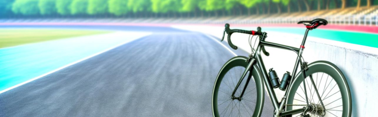 Une piste cyclable déserte avec un vélo de route appuyé contre la barrière.